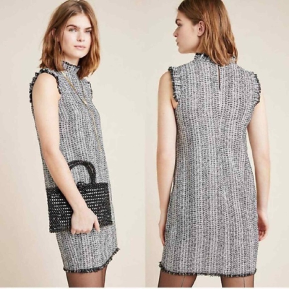 Anthropologie Petite Eri + Ali Tweed Sleeveless Dress in Black White size SP
